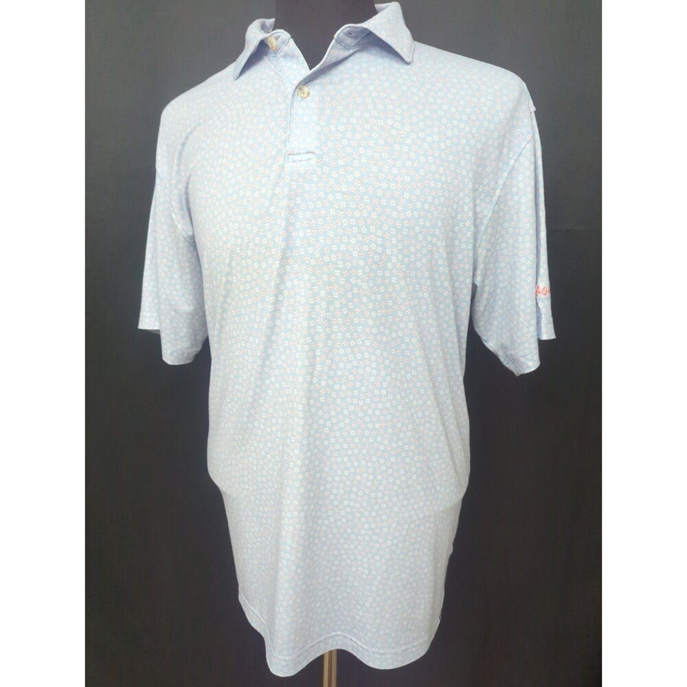 Peter Millar Polo Shirt Men Medium Blue Seaside Preppy Lifesaver All over Print